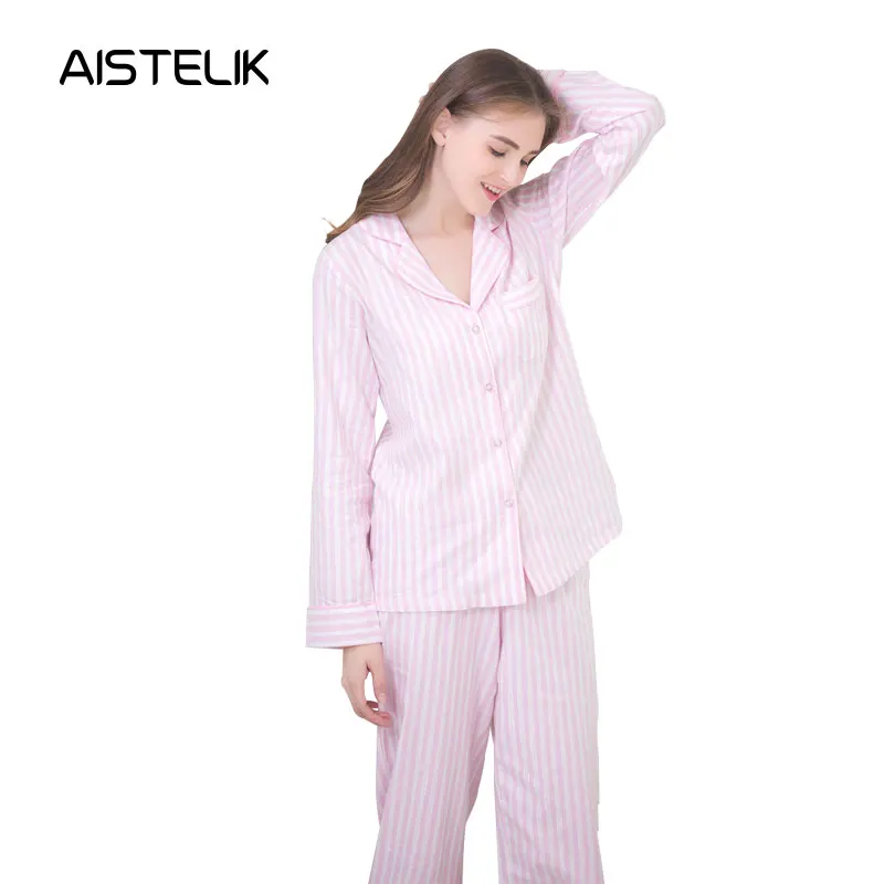 

European and American cotton ladies pajamas spring and autumn striped cotton home service comfortable ladies pyjamas sleepwear