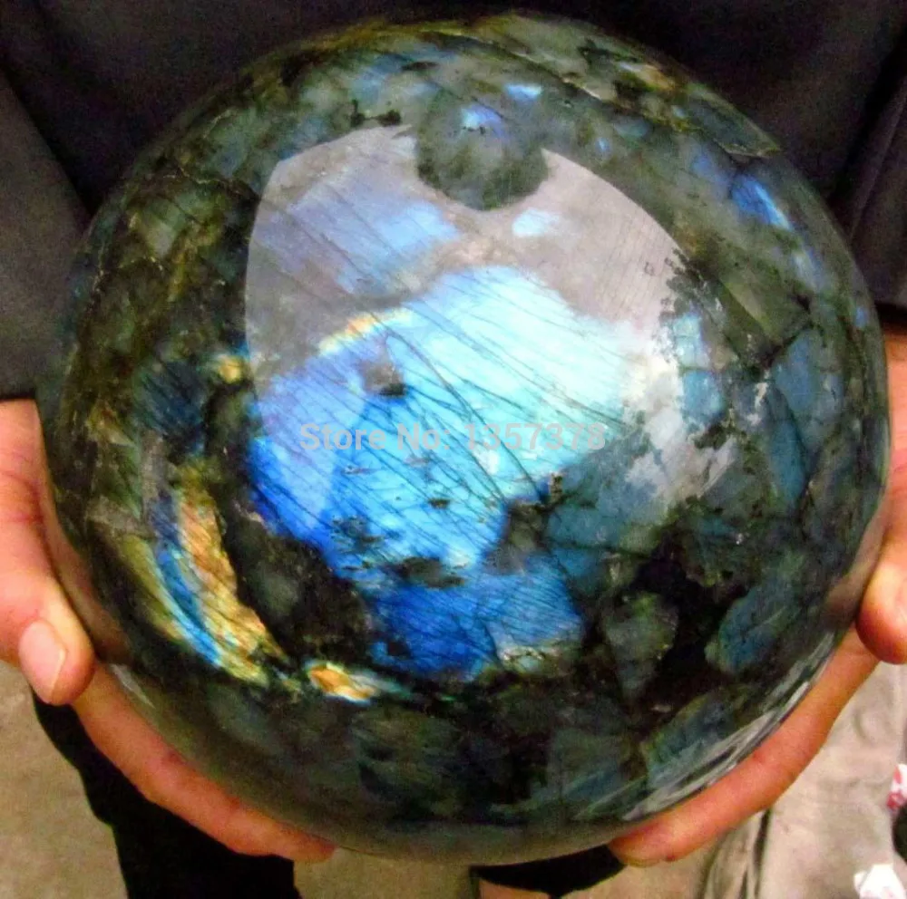 

huij 0071 AAA NATURAL Labradorite QUARTZ Crystal Sphere BALL Healing Bronze Statue
