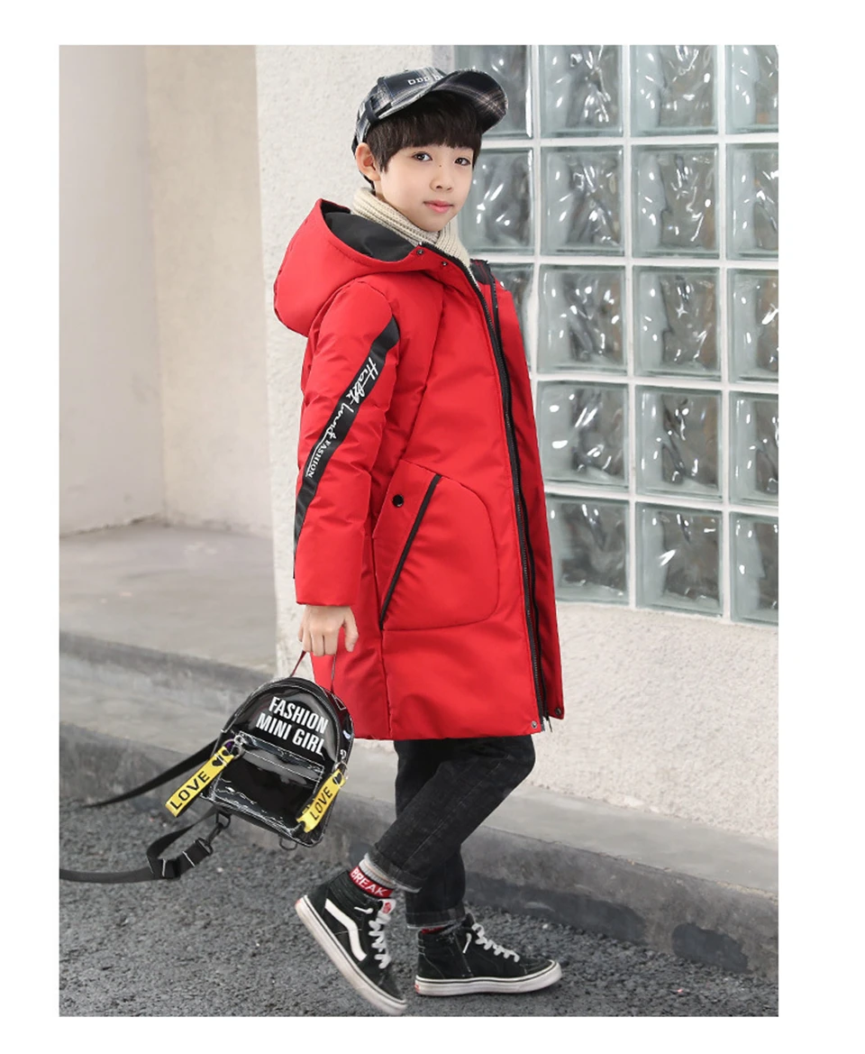 Детская зимняя куртка; пальто для мальчиков; детская зимняя куртка для мальчиков; повседневное теплое пальто с капюшоном; одежда для малышей; модная верхняя одежда; парка для подростков - Цвет: Красный