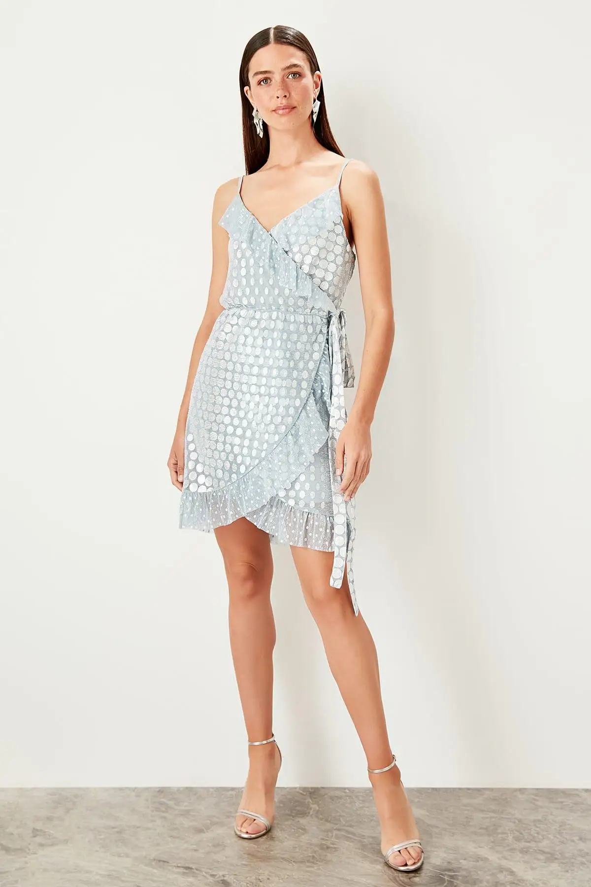 

Trendyol Mavi Flounces Dress TPRSS19EL0027