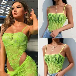 2019 женщин новый сплошной флуоресцентный зеленый белье Bodycon Нижнее белье Ночное белье