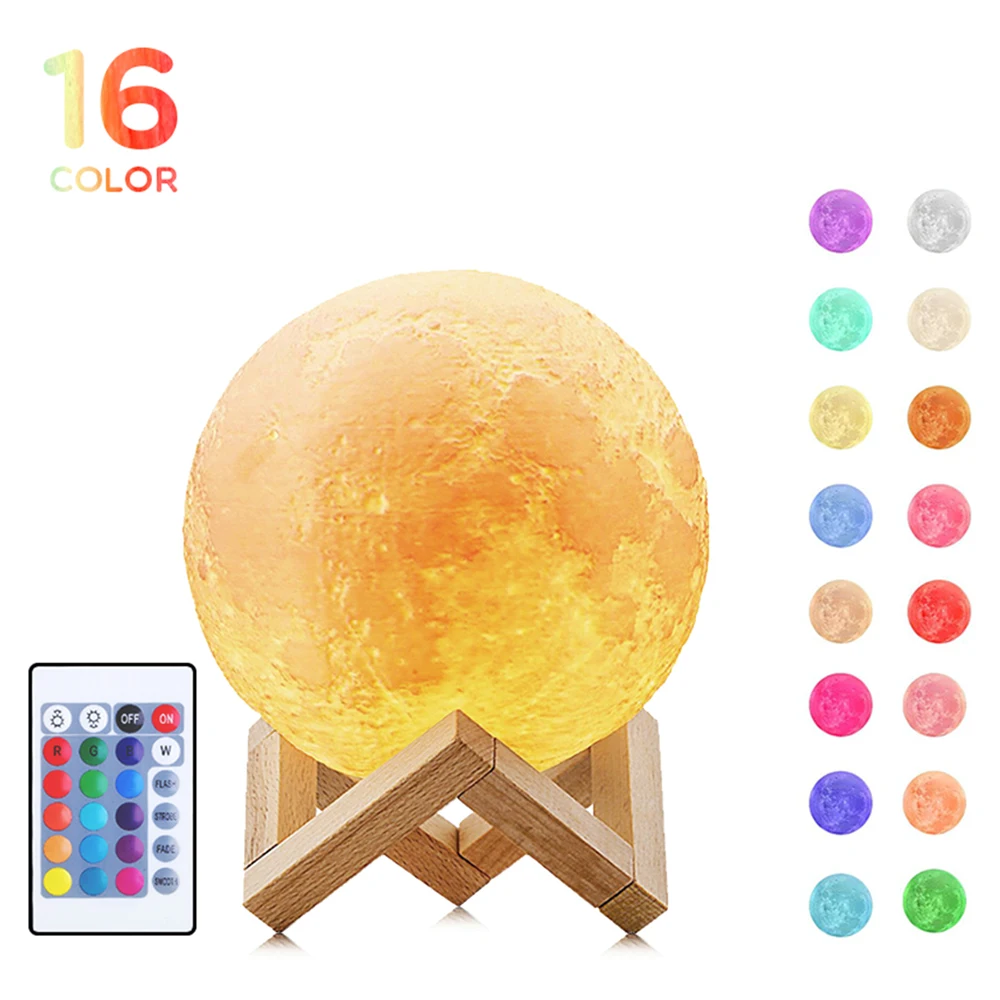 

16 Colors 3D Print LED Moon Light Lunar Night Lamp Home Decorative Light Remote Touch Control for Baby Kids Lover Birthday Gifts