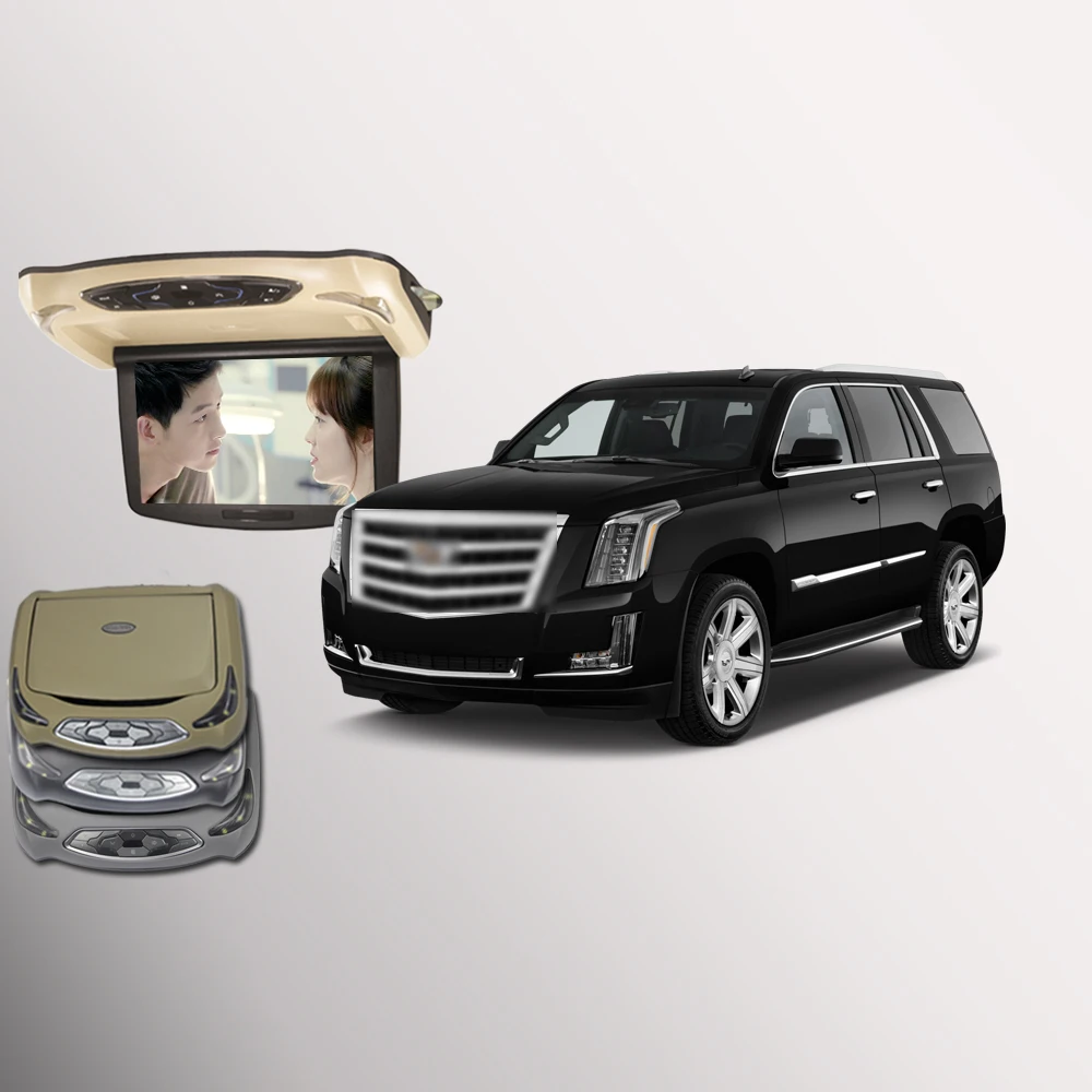 

BigBigRoad For Cadillac Escalade Car Roof Mounted in car LED Digital Screen Support HDMI USB FM TV Game IR Remote Flip Down DVD