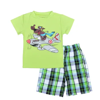

Summer Boy Kids Set Animation Dog Pattern T-Shirt+Plaid Pants 2pcs Leisure Set Brands Sea Beach Boy Fashion Children Clothes Set