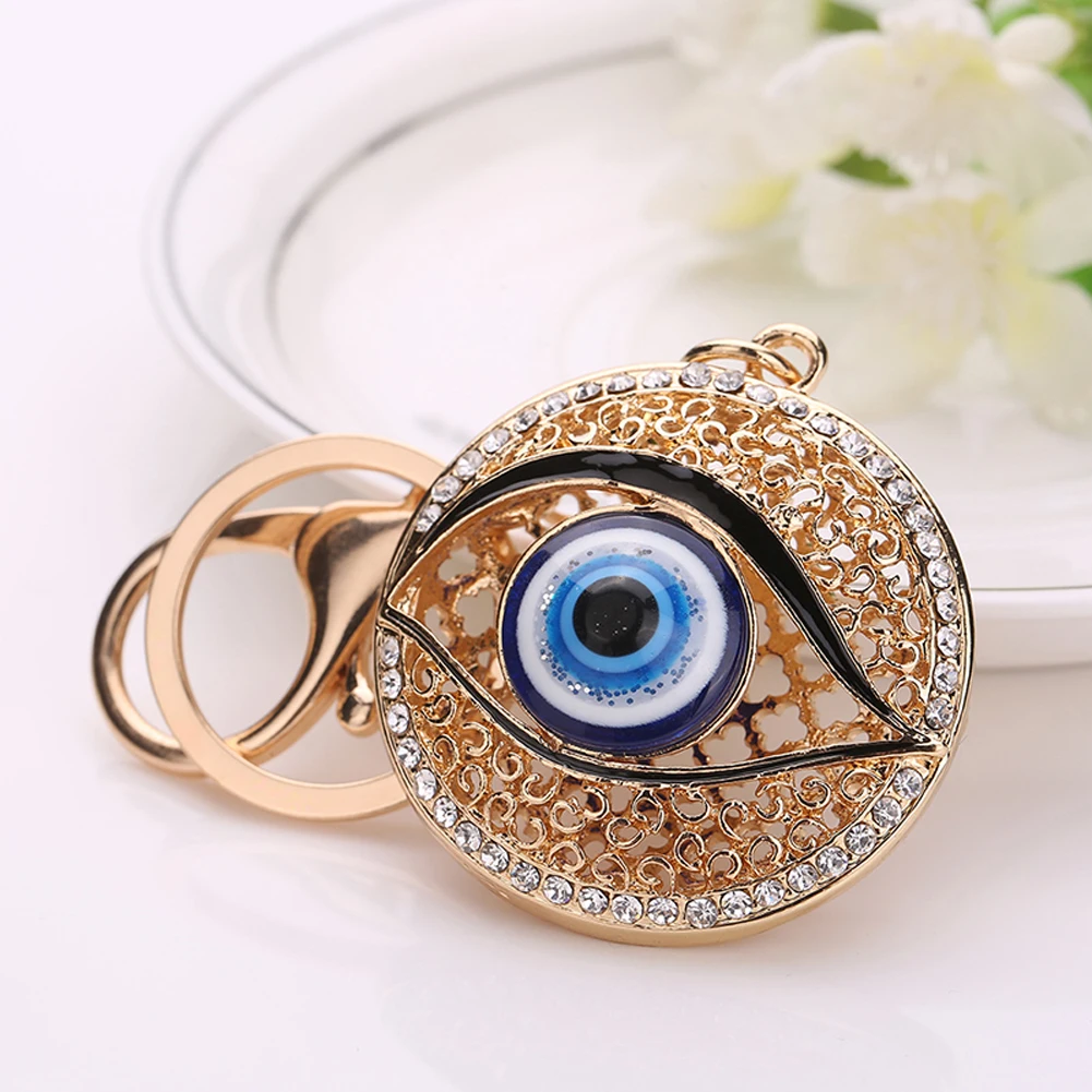 

Top Fashion Metal Crystal Evil Eye Key Ring Unisex Keyring Keychain Crystal Purse Bag Car Buckle Pendant Key Chains