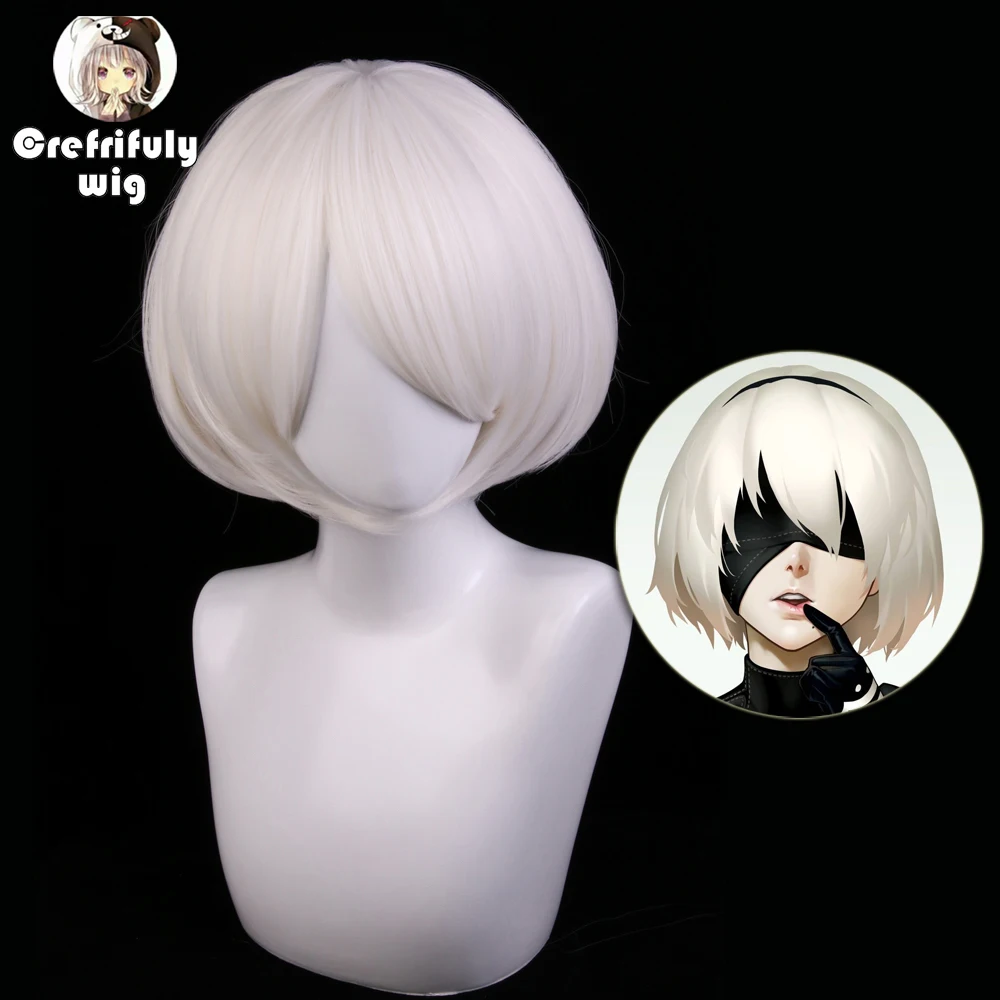 

NieR:Automata 2B YoRHa Cosplay Wig No. 2 Heroine Short White Bobo Hair Heat Resistant Synthetic Halloween Costume Wigs