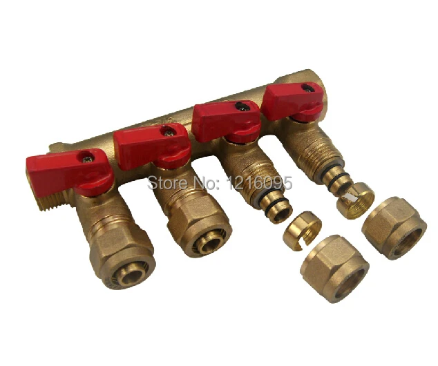 4 port ball valve 1216*M3/4 floor heating water segregator pert pipe
