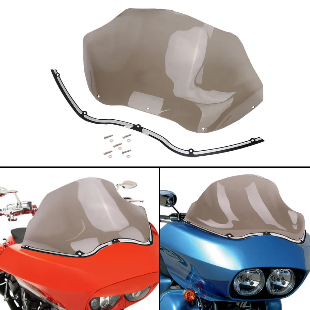 13" Motorcycle Windshield Cover + CNC Batwing Fair Windshield Trim for Harley Road Glide FLTR