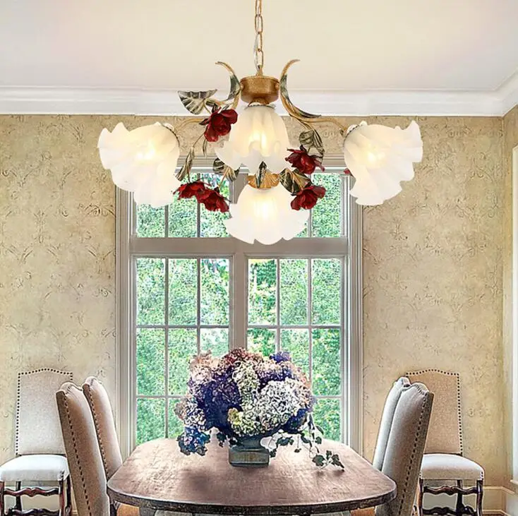 

American pastoral flower chandelier personality fashion living room chandelier led creative romantic theme hotel restaurant lamp