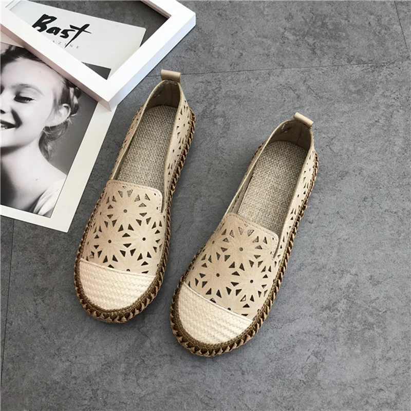

2018 spring new round soft hollow shoes fisherman retro fisherman shoes simple casual shoes.