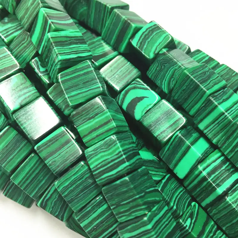 

REACHLIN JEWELS 6 8mm Green Malachite Stone Loose Beads Jewelry Making Turquoises DIY Bracelet Necklace Cube Finding 15inch A265