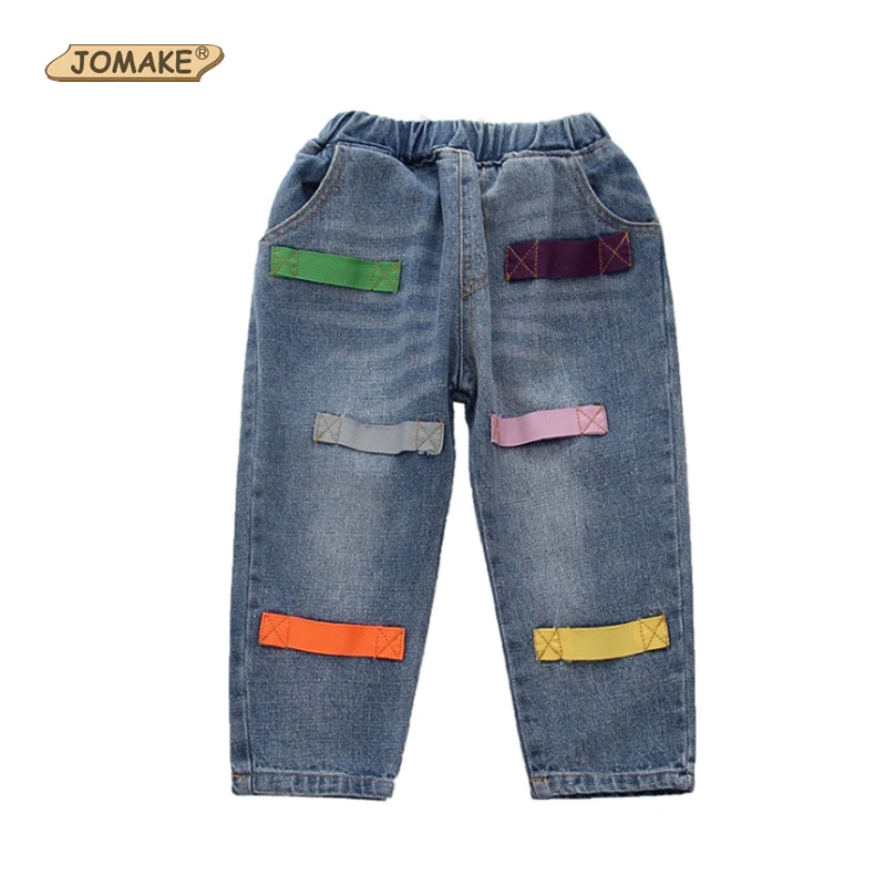 Fashion Colorful Strip Girls Jeans Elastic Waist Children Denim Pants