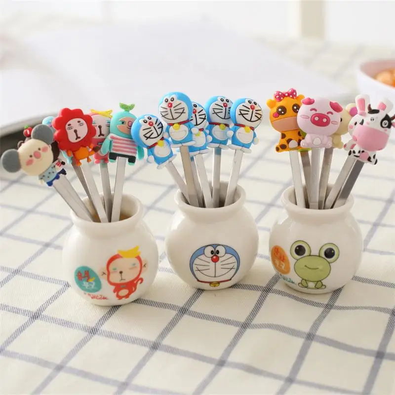 

6pcs/set Fruit Forks Stainless Steel Vegetable Fork Cartoon Hello Kitty Doraemon Design Dinnerware Fork Sets B