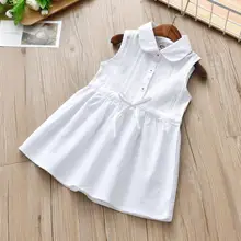 Для детей, для малышей Костюмы хлопковая белая летняя без рукавов школьная блузка для девочек, платье-рубашка, детские платья для девочек, одежда для девочек JW6513