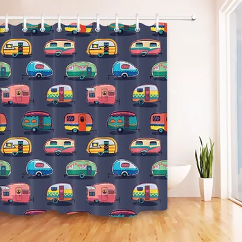

LB Camper Vehicles Vans Caravans Shower Curtain Bathroom Waterproof Mildew Resistant Eco-Friendly Polyester Fabric with 12 Hooks