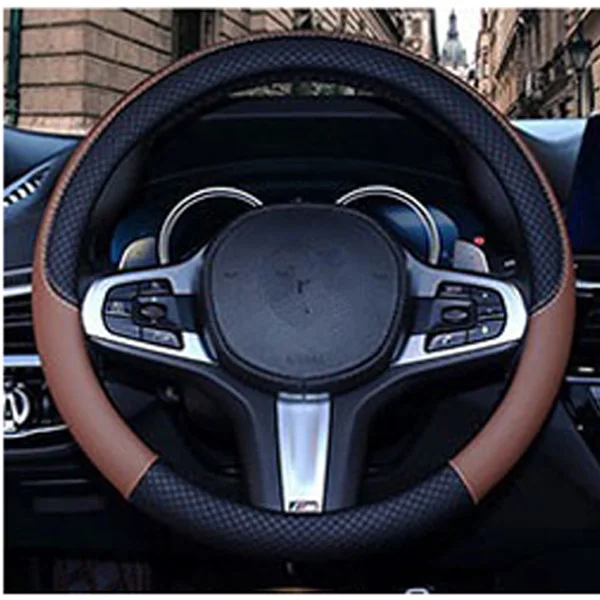 Кожаная Универсальная автомобильная крышка рулевого колеса 38 см крышка рулевого колеса автомобиля Авто Крышка Рулевого Колеса противоскользящая автостайлинг - Название цвета: Коричневый