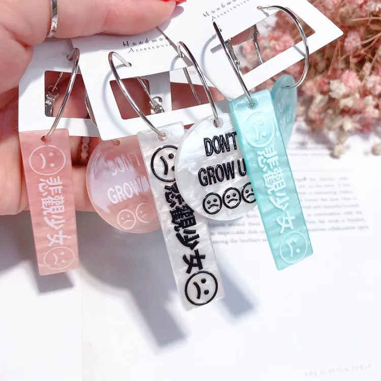 acrylic face letters asymmetric earring  Hypoallergenic fadeless fashion jewelry hoop earrings for women girl Christmas gift