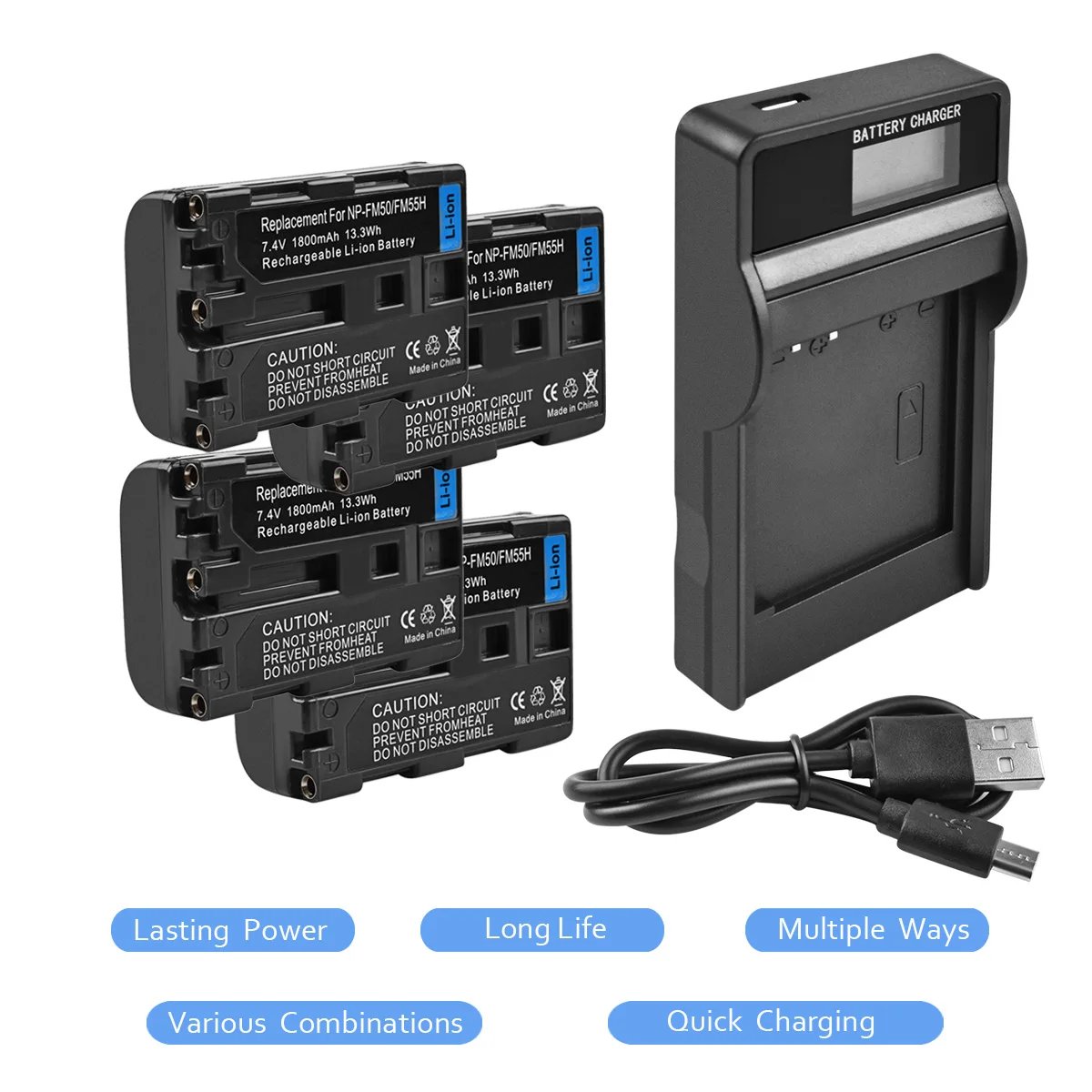 

4x NP-FM50 NP FM50 FM30 FM55H NPFM50 Battery+LCD USB charger For Sony Alpha A100 DSLR-A100 A100K CCD-TRV408 DCR-PC105 L20