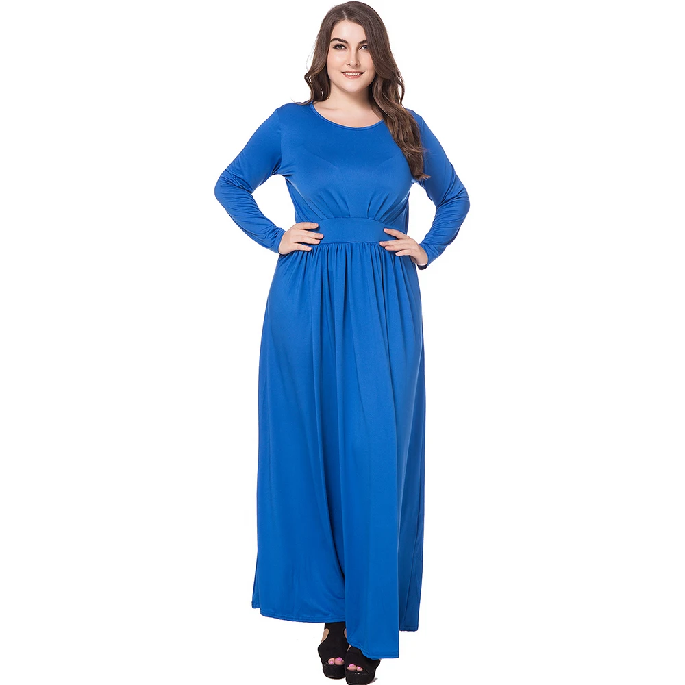 blue plus size dress women 2018 Spring ankle length casual long Dress O ...