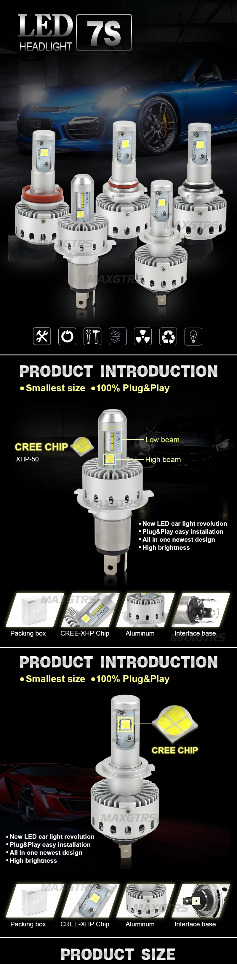 2x CREE CHIP XHP50 Автомобильные фары H4 H7 светодиодный H8/H11 HB3/9005 HB4/9006 6000 лм Автомобильная передняя фара K освещение