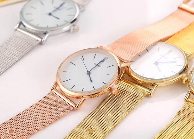 Новинка, известный бренд, серебряные повседневные кварцевые часы Geneva для женщин, металлическая сетка, нержавеющая сталь, нарядные часы, женские часы