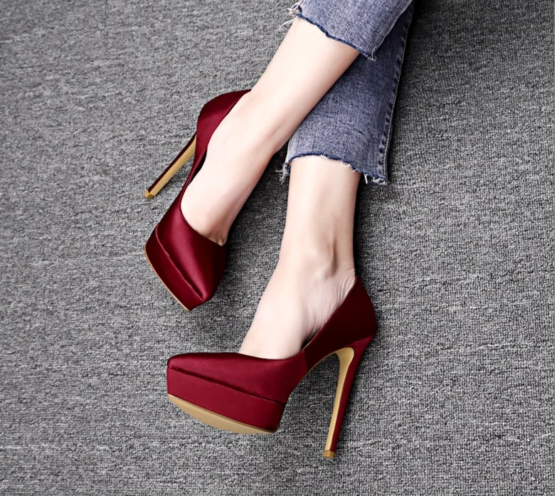 

Concise Platform Pumps Woman Shoes Pointed Toe Water-proof Slip On Multi-color Customized Patent Leather Dress Lady Shoes