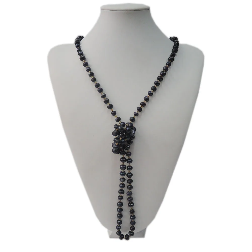 100% натуральный пресноводный жемчуг длинное ожерелье 120 см-черное жемчужное |