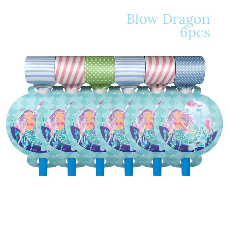 JOY-ENLIFE Русалка Морская звезда морской конек Блестящий Топпер для торта на день рождения украшения для детской вечеринки - Цвет: 6pcs Blowing Dragon