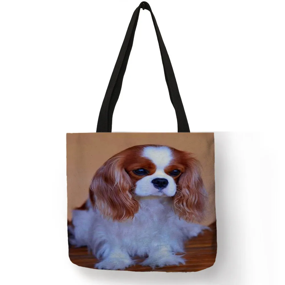 Unique Fashion Charles Spaniel Dog Print Tote Bag Handbags For Women Lady Durable Shoulder Shopping Bags Large Capacity