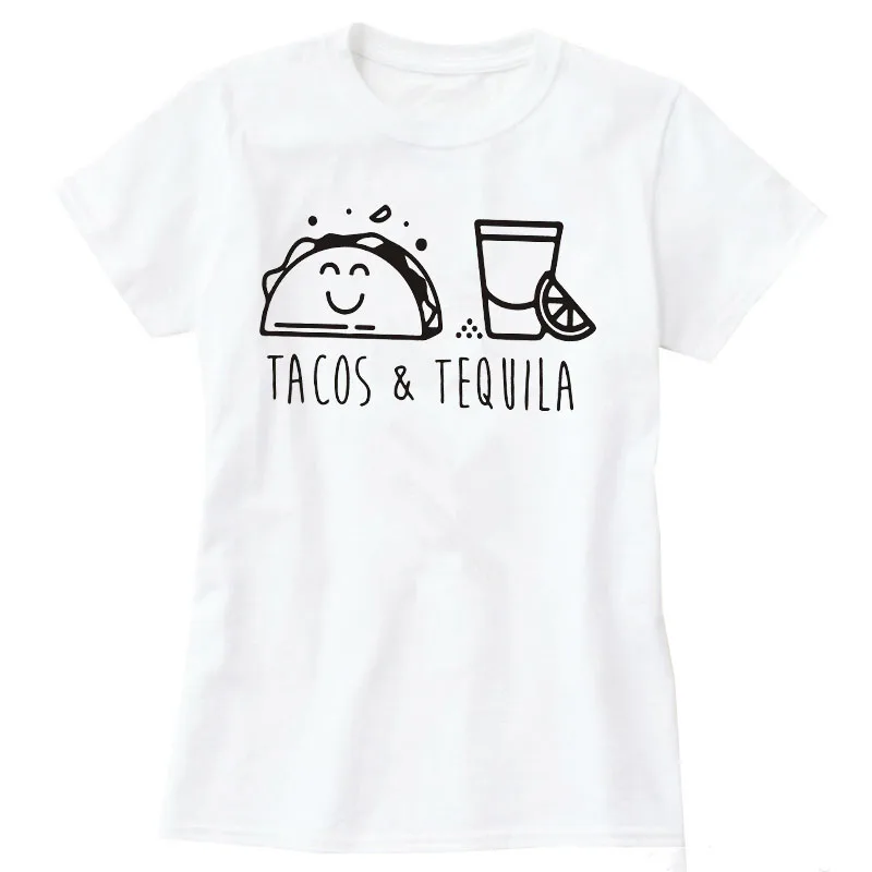 Футболка с текилой LUSLOS Tacos & Женская белая футболка коротким рукавом и мультяшным
