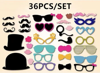 

Wedding Favor 200set/lot Colorful Fun Lip Mustache 36 Different Style Included DIY Photo Props Party Decoration