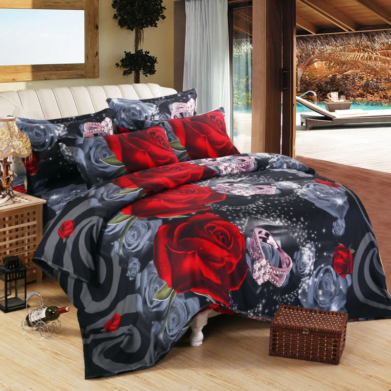 

WAZIR 3D rose print bedding set Wedding decoration Duvet cover pillowcase bed sheet bedroom Home textile bedclothes quilt cover