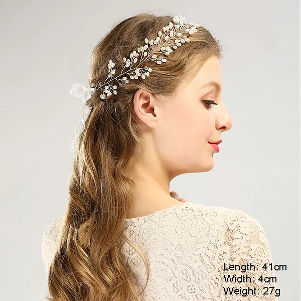 Новые модные серебристые золотые диадемы повязки на голову Роскошные Жемчужные Кристальные повязки для волос для свадьбы женские Свадебные короны аксессуары для волос Вечерние - Окраска металла: FD508