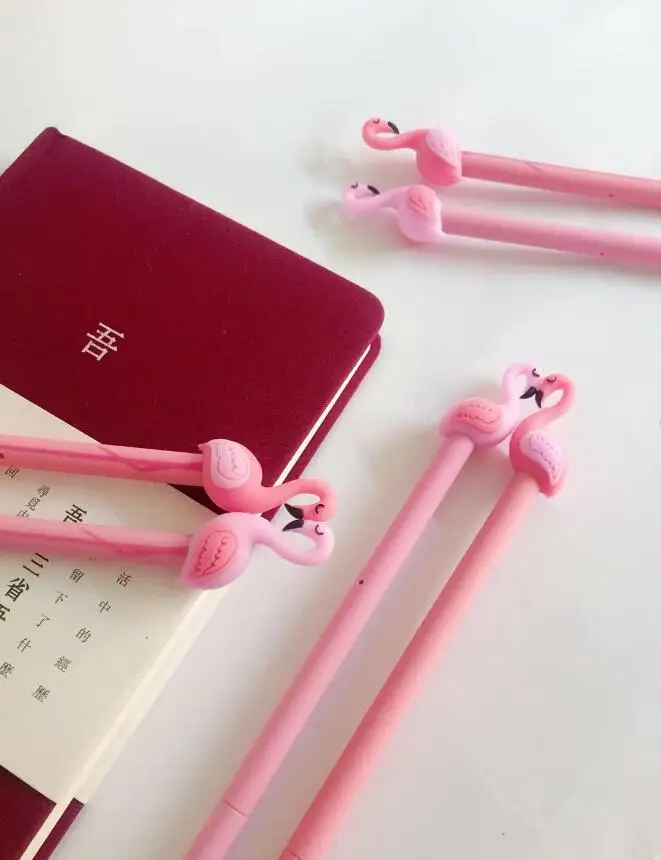 4 шт./партия, 0,5 мм, розовая гелевая ручка в виде фламинго, рекламный подарок, канцелярские принадлежности, школьные и офисные принадлежности