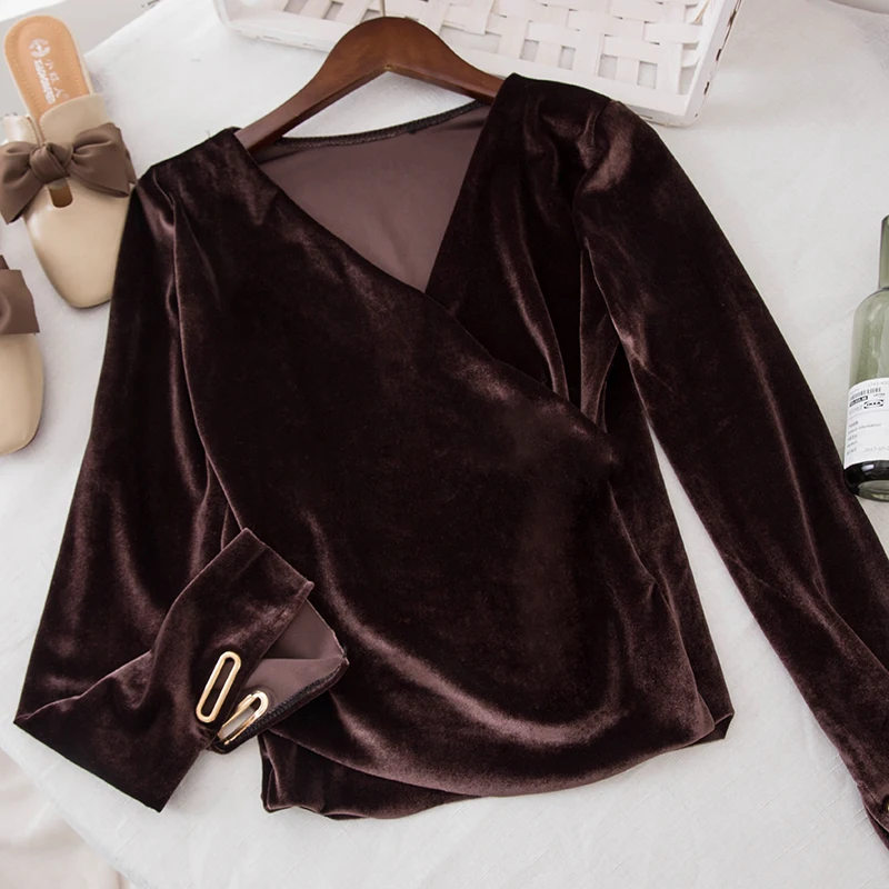 

New spring and autumn sweater gold velvet loose casual sweaters solid v-neck pullovers sequined sweaters fashion 2018 women