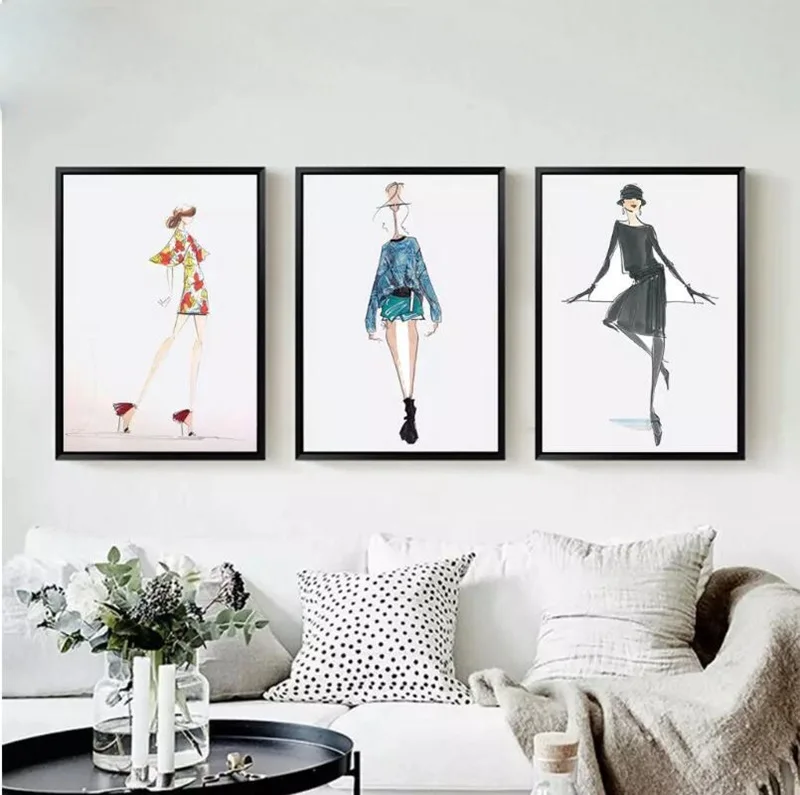 No Frame Modular Wall Art Picture Modern Nordic Minimalist Abstract Fashion Girl Canvas Painting Living Room Decoration Poster | Дом и сад