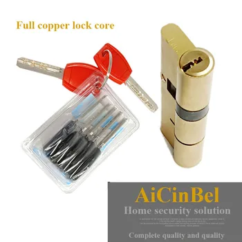 

Door Lock Brass Cylinder Single Open Sided Blade Break Anti Pry Stainless Steel Bar Brass Snake Groove Cylinder Color 8 Keys