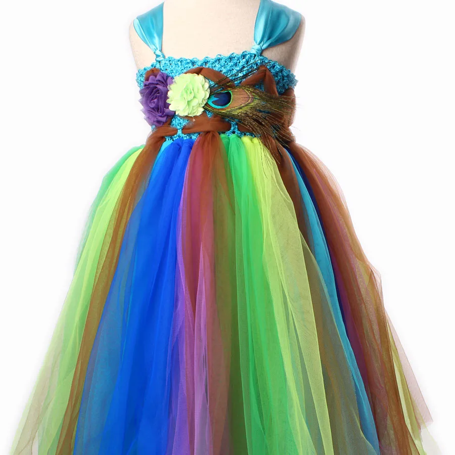 Fairy Peacock Girls Tutu Dress Kids Holiday Party Pageant Ball Gown Flower Girls Dress Wedding Dress Vestido (5)