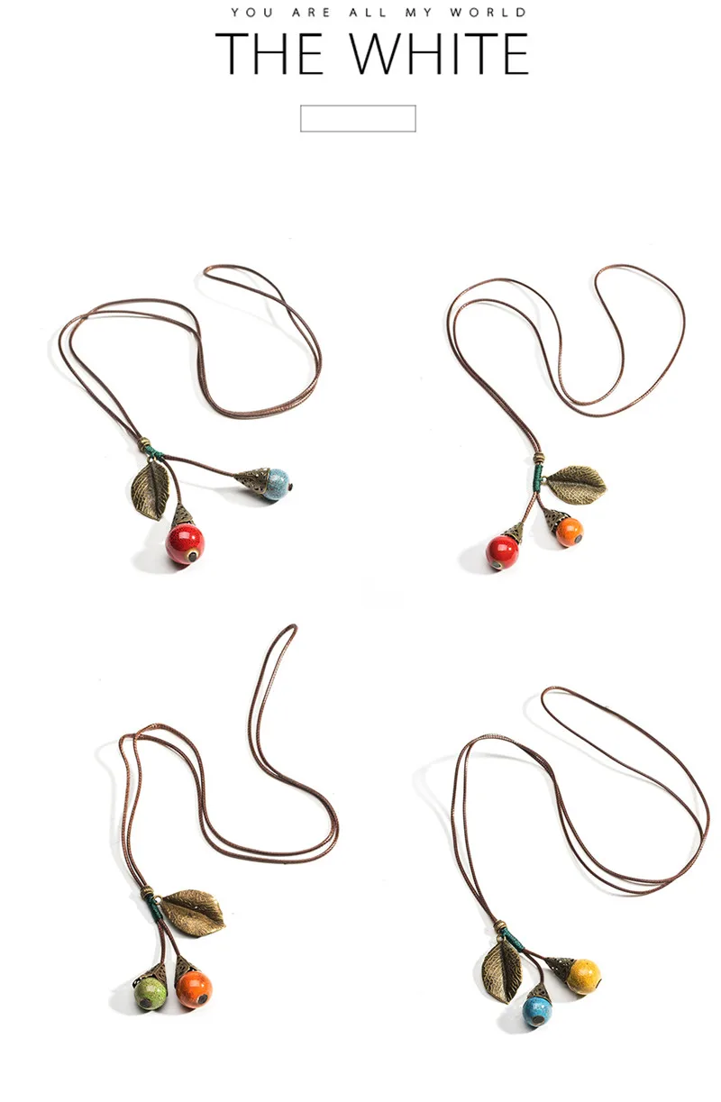 Очаровательное китайское Цзиндэчжэнь керамическое ожерелье с подвеской винтажные Длинные ожерелья в виде кожаной веревки для женщин модные ювелирные изделия подарки