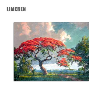 

Hot Selling Maple Pintura Por Numeros Red Tree Acrylic Digital Painting By Numbers On Canvas For Home Decor