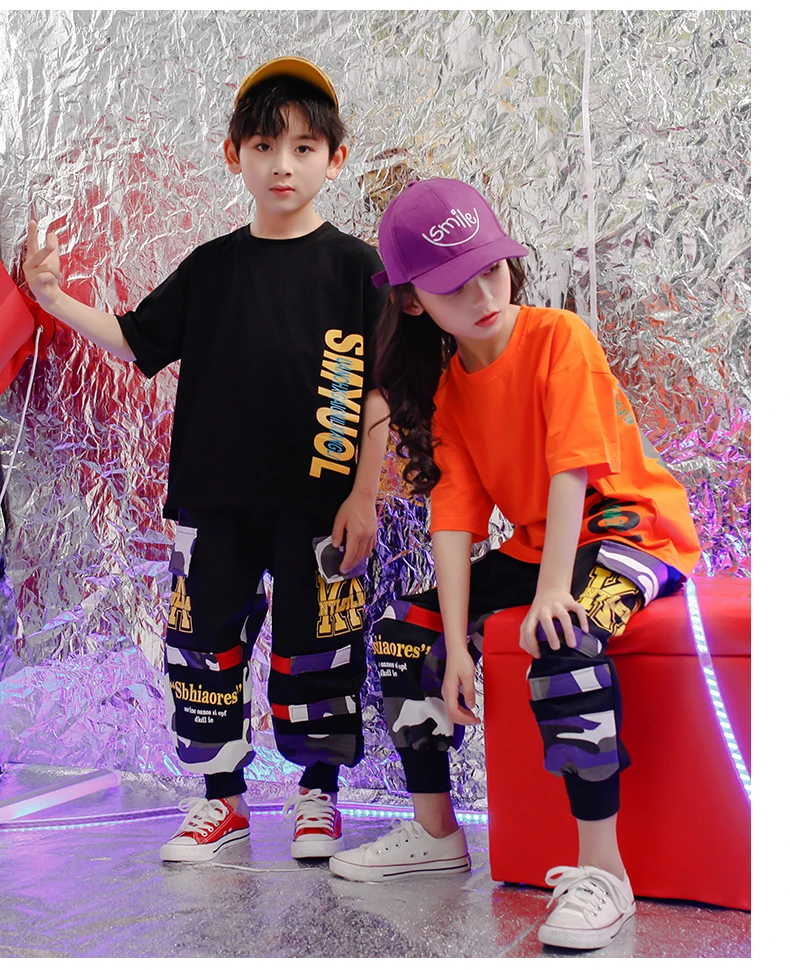 Childhood clothes set 4 6 8 10 12 14 16Years hip hop hip hop t shirt Camouflage pants toddler girl Boy clothes summer 120 130  (10)