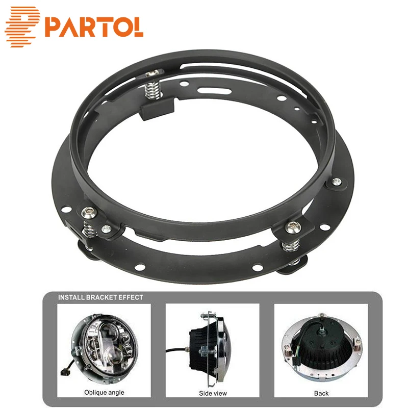 

Partol 7" LED Headlight Mounting Ring Stainless Steel Round Satin Powder Built-In Springs For Harley FLD Touring Softail