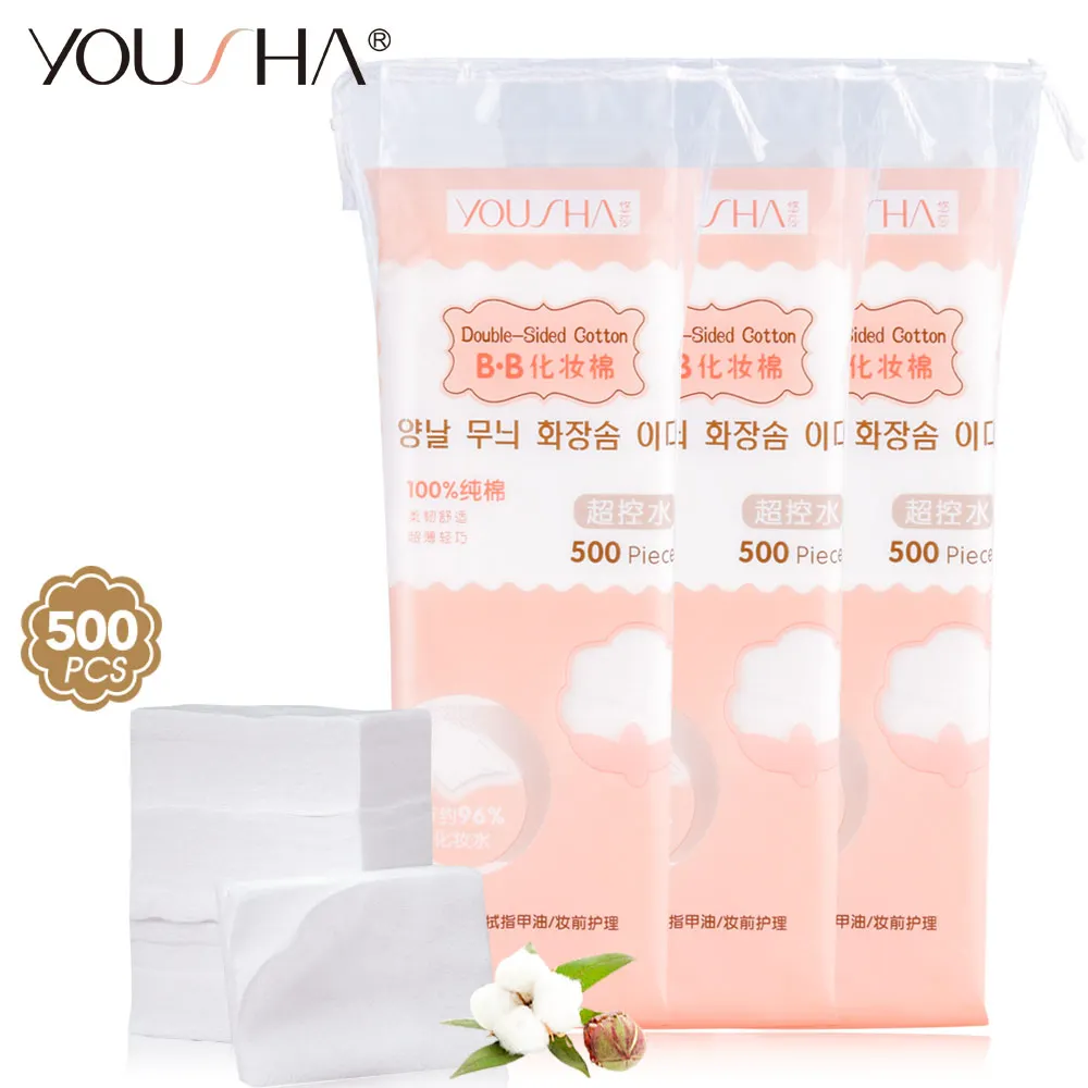 YOUSHA 500PCS Organic Cotton Pads Nail Polish Remover Tecidos Facial