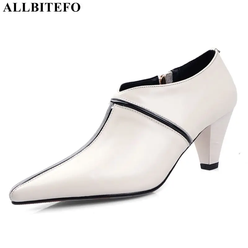

ALLBITEFO natural genuine leather high heels women heels office ladies shoes high heel shoes pointed toe spring autumn