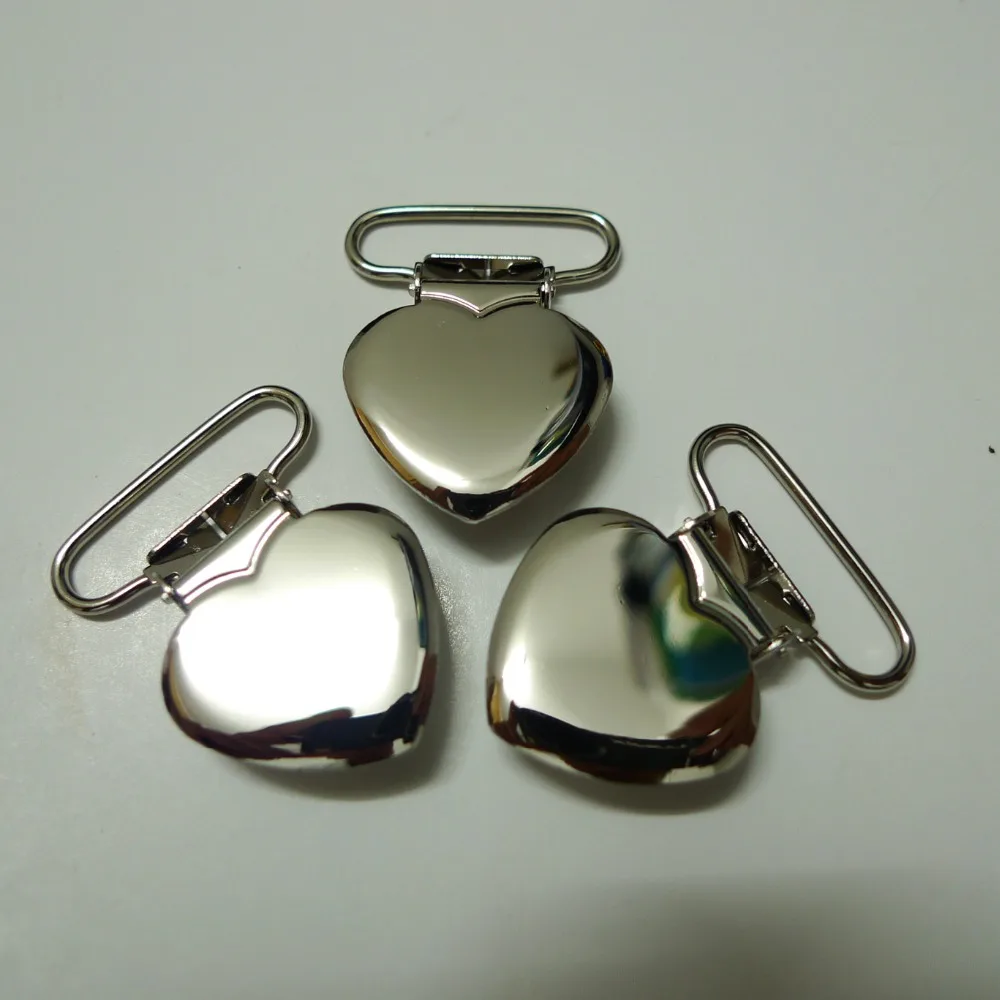 25pcs 25mm Silver Heart Suspender Clips Pacifier Clips