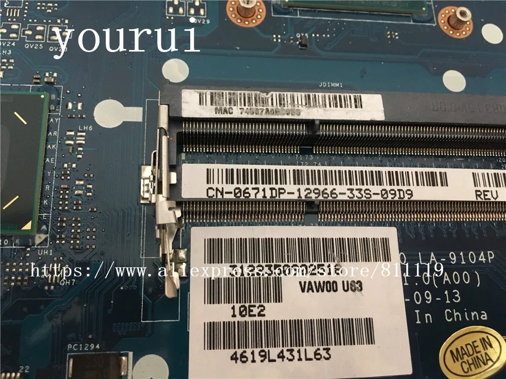 Yourui для ноутбука Dell Inspiron 3521 5521 материнская плата VAW00 LA 9104P 0671DP 671DP процессор 2117u DDR3
