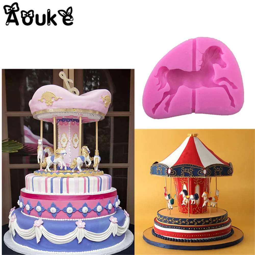 

3D Carousel Shape Silicone Mold Soap Fondant Chocolate Moulds Candy Cake Molds Embossed Baking Molds DIY Wedding Decoration Tool