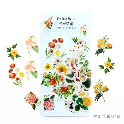 1 Pack Vintage Flower Plant Cat Dog Butterfly Book Photo Frame Furniture Adhesive DIY Sticker Stick Label Notebook Album Decor - Цвет: Flower