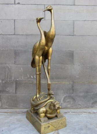 

chinese Classic Feng Shui brass copper two Crane Station basaltic statues cigarette lighter cooking tools