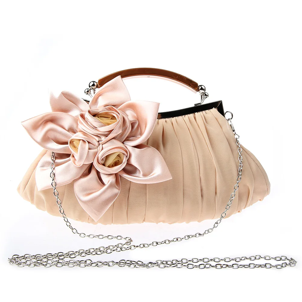 Womens Pleated Evening Wedding Party Handbag Clutch Purse Flower Design